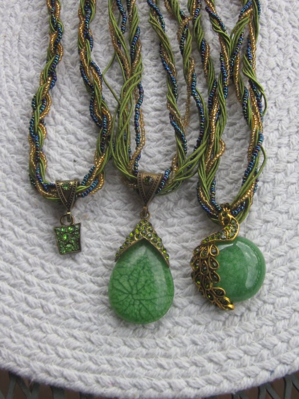 Seed Bead Necklace Bundle Green Blue Gold - Picture 2 of 4
